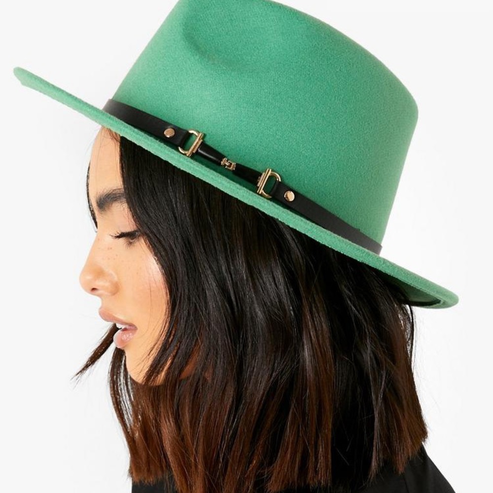New Inventory 🔥Boohoo Basic Green Ribbon Taped Fedora🔥 - Picture 3 of 5